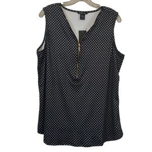 Robert Louis Black and White Polka Dot Zip Front Blouse